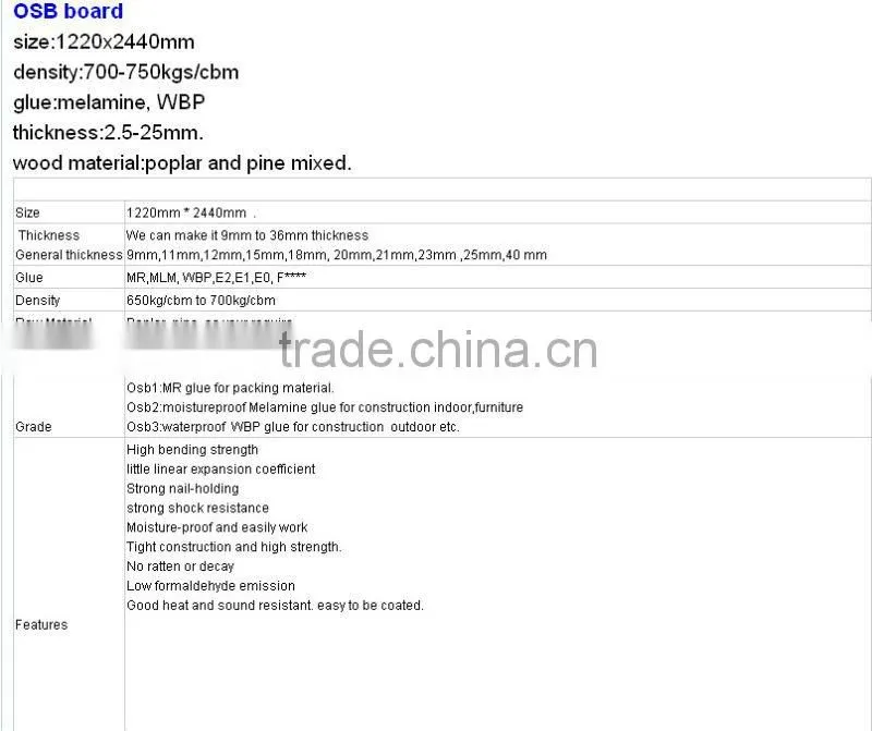 best quality OSB board,WBP glue 1220*2440*6mm9mm12mm15mm18mm
