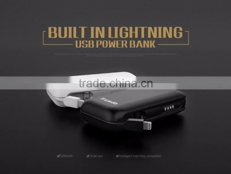 new fashion 5200mAh Portable power bank with MFI cable built-in for I7