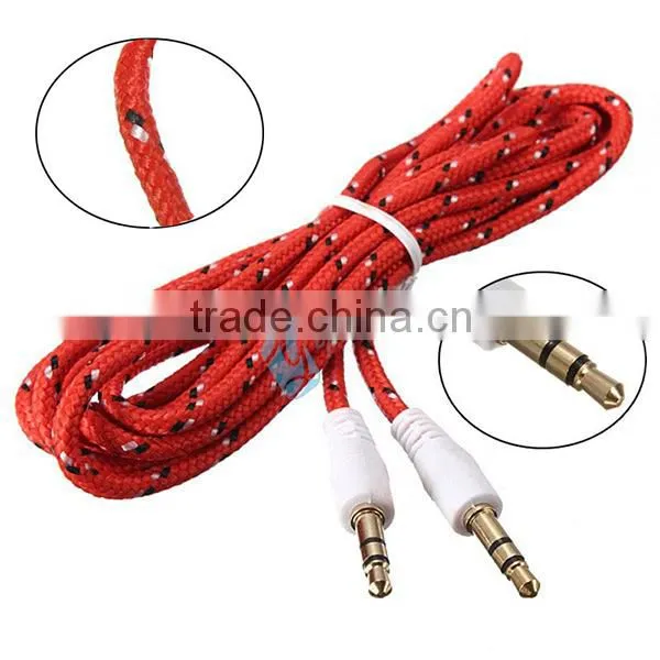 Shoelace Style Fabric Braided 3.5mm Male to Male Stereo Audio Aux Cable for iPhone/iPad/iPod