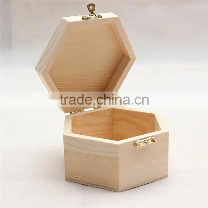 Stylish hexagon small wood box,polished small wood salt box