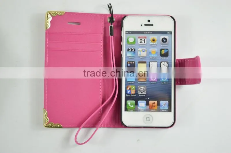 2016 Beautiful and Cute Style PU Leather Case for iphone6 with Big Magnet, Card slots and sling