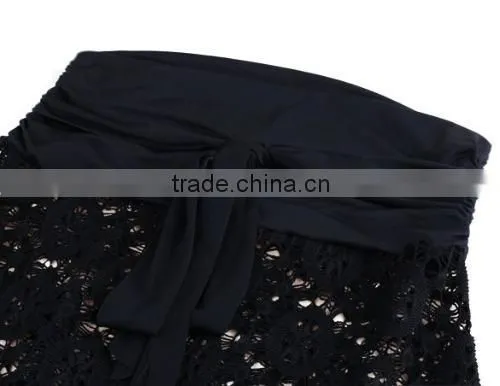 New Fashion Women's Sexy Two Ways Wear Spaghetti Strap Sleeveless Hollow Out Loose Solid Lace Dress