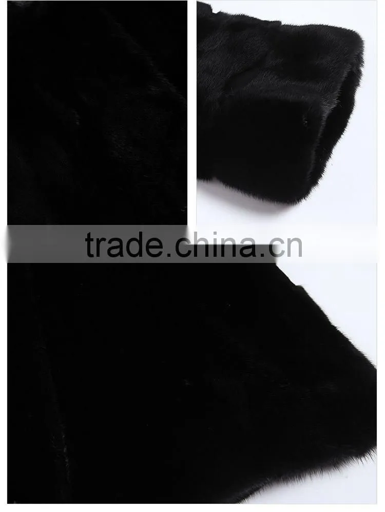 Factory sale long black natuarl mink fur women coat in China