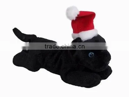 high quality factory wholesale realistic christmas plush cradle brown tiger with christmas cap