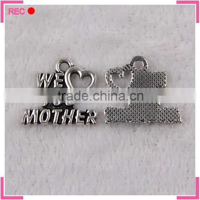 Engraved name alloy pendants, antique imitate silver heart shape pendant