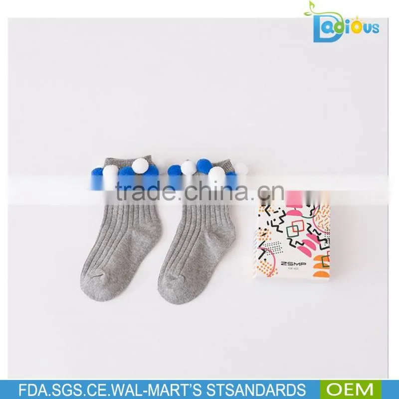 Fashion High Quality Wholesale Baby Cotton Socks Circle ball decoration kids socks