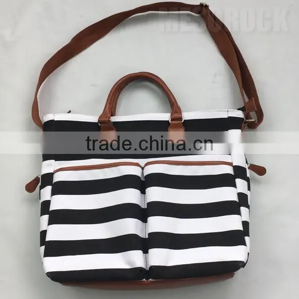 Black & White Stripe Cushioned Canvas Diaper Bag Mummy Bag Baby Diaper Bag