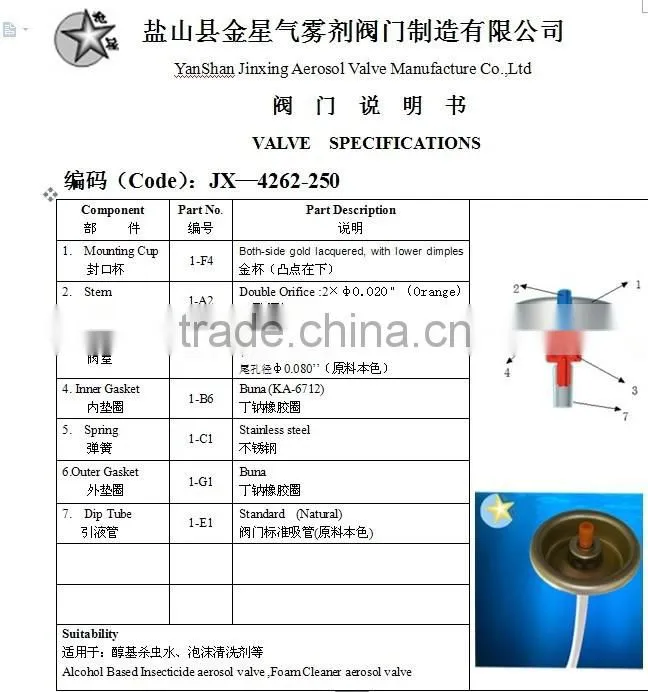 shaving foam spray valve/golden foam cleaner spray valve/aerosol foam spray valve