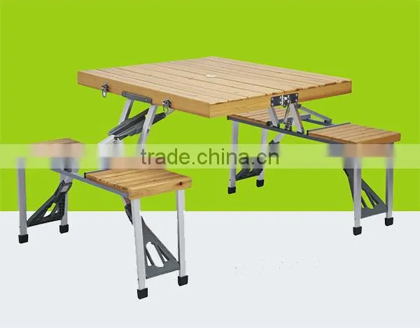 wooden picnic folding table with seats