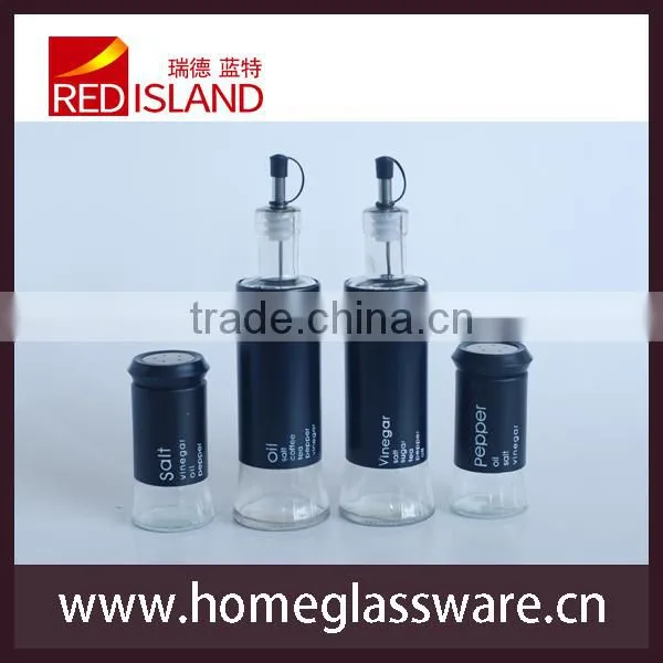 Round olive oil and vinegar bottle with coating