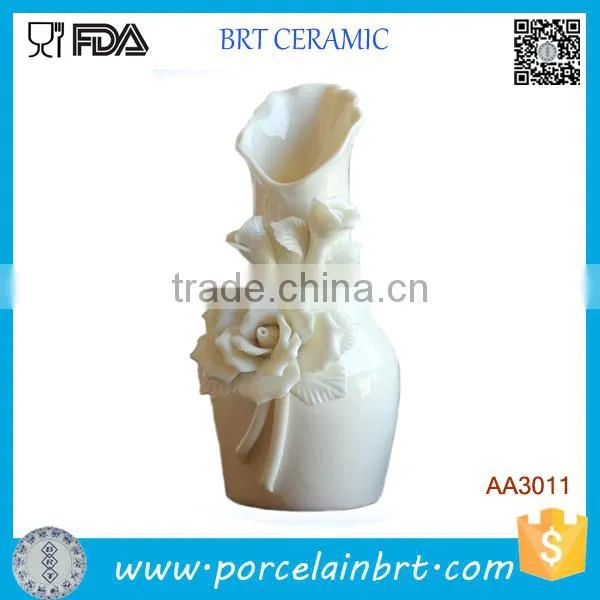 Elegant Glazed Ceramic Rose Emboss Vase Home Decor