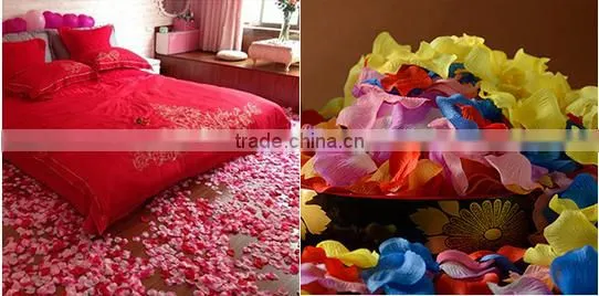 colorful rose petal table and wedding decoration