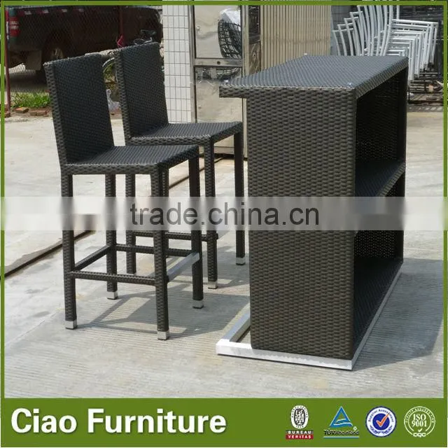 synthetic rattan bar table with glass top
