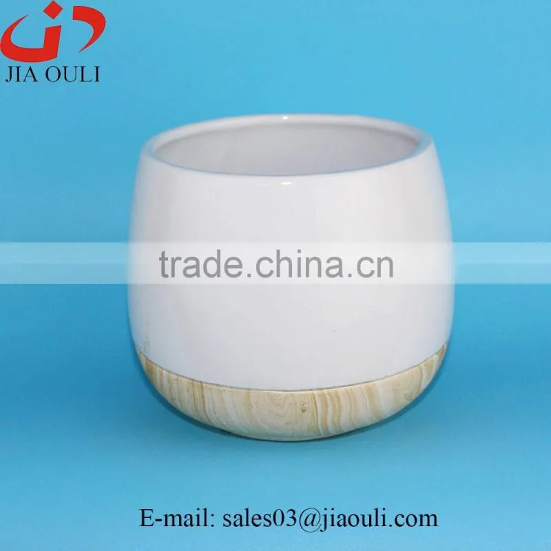 New design Hot sales ceramic wood border flower pot, plant pot