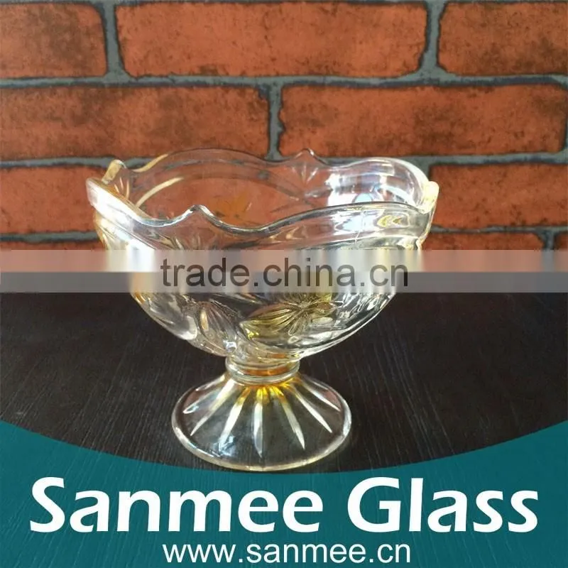 Custom Manufacturer Golden Flower Globet Glass Ice Cream Cup