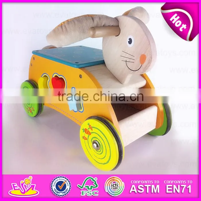 2015 Newly cheap kids wooden tricycle with blocks,Lovely rabbit design wooden tricycle,Comfortable Safe Wooden tricycle W16A018