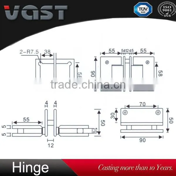 glass door 90 degree stainless steel shower hinge, glass hinge, glass clamp