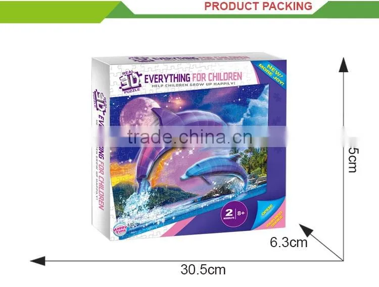 Children 3D dolphin toy diy paper board jigsaw puzzle frames
