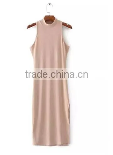 Summer Kendel Style Sexy Sheath Dress Women Turtleneck Tank Split Dress