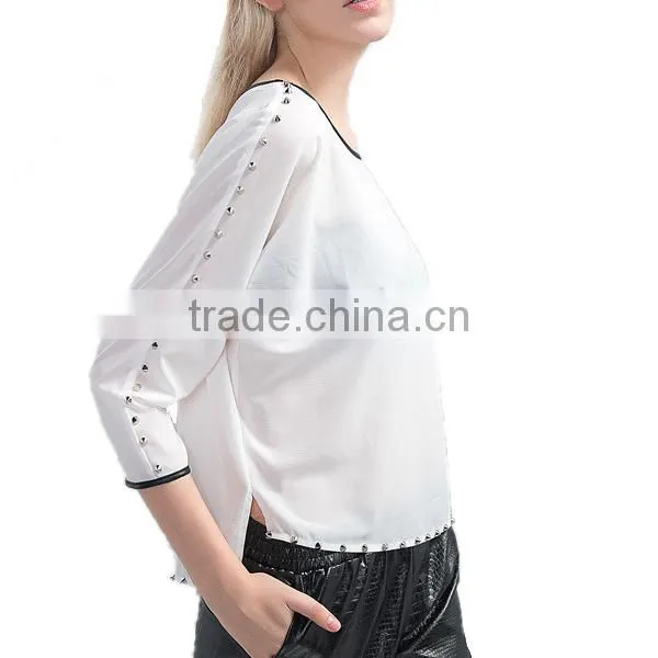 Latest fashion sheer style 2015 ladies chiffon tops girls party wear tops
