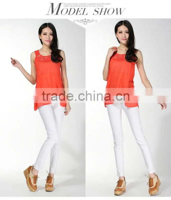 2015 Coral Assemetric Chiffon Ladies Fashion Quilted Vest