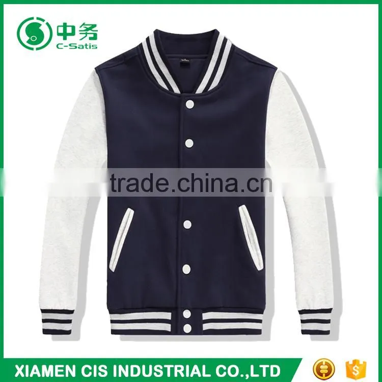 Custom Logo American Style Blue and White Mens Plain Varsity Baseball Jacket