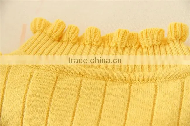 2015 TRENDY DESIGN KNITTED SWEATERS SOLID KIDS GIRLS PULLOVER SWEATERS APPLIQUED WITH BREASTPIN