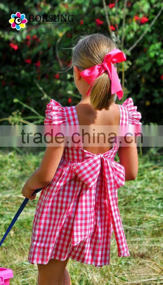 Summer baby girl dresses new style angle sleeve backless red plaid dress with girls party dresses