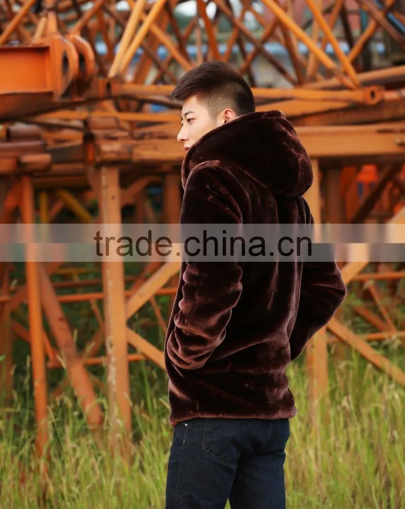 Mens Black Faux Mink Fur Overcoat Hooded Men Faux Fur Coats Warm Winter Jackets Plus Size New