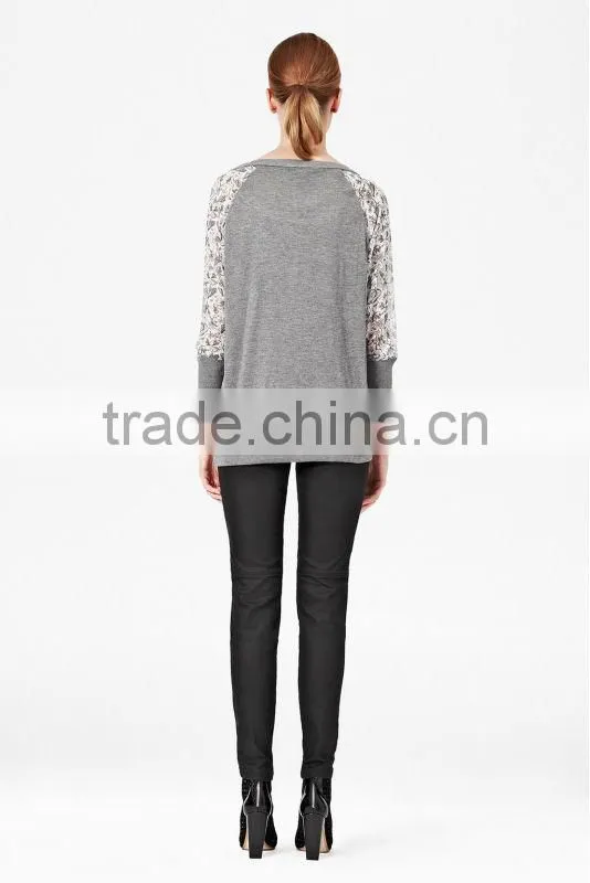 100% Cotton Sweatshirt with Printed Chiffon Sleeve