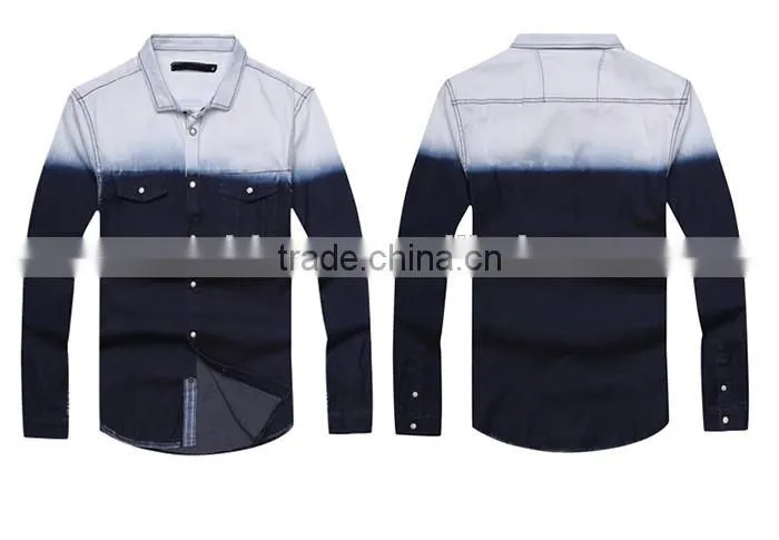 New arrival 2016 men shadow color slim fit denim casual shirt