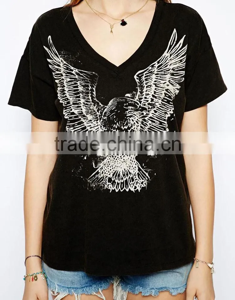 cotton custom print women tshirts black color