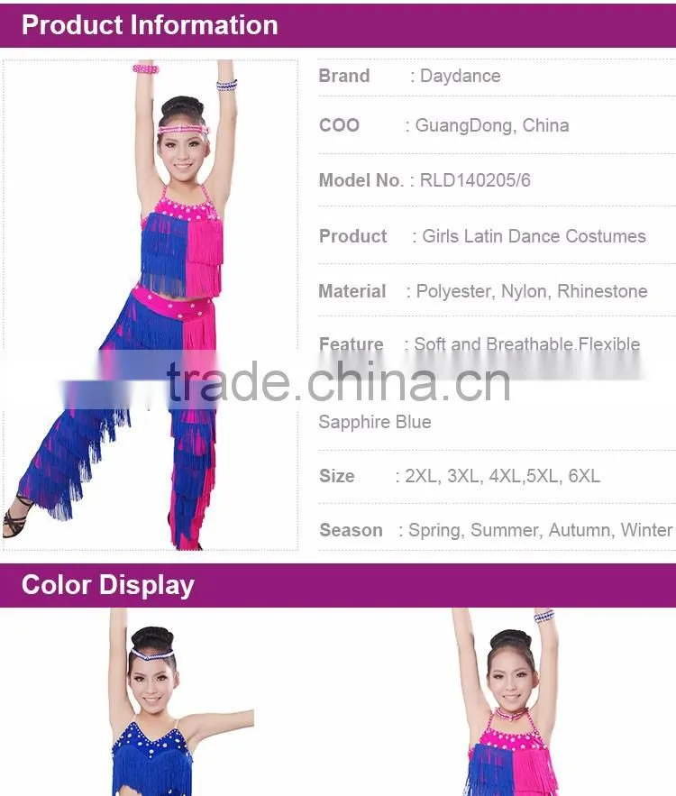 Professional Girls Fringed Latin Clothes&Pants Kids Ballroom Tango Salsa Dance Costumes