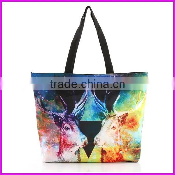 2014 brazil hot selling digital printed ladies oem production canvas tote bag