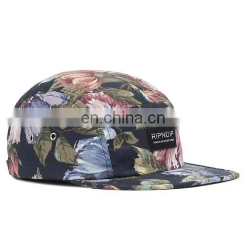New fashionable navy blue woolen 5 panel hat with woven label
