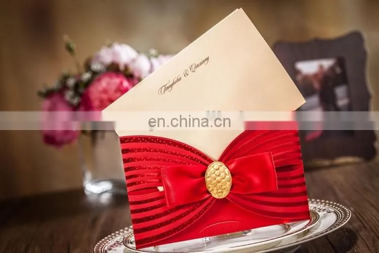 Luxury Greeting Card 6005 Free Customized Printing Red Wedding Invitation Cards