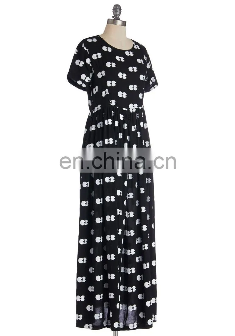 CHEFON Custom Print Long Black Maxi Dress