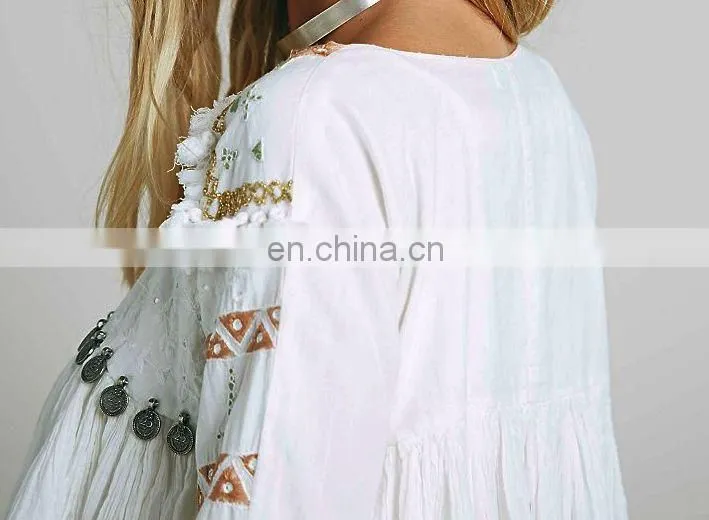 High quality white embroidery tops for lady,fashion babydoll blouse designs