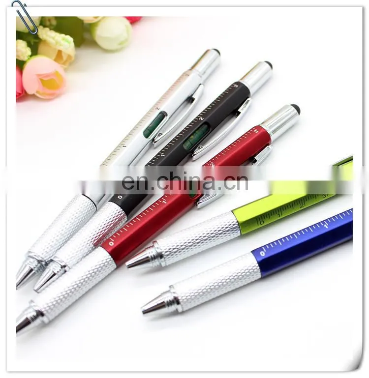 multi functional promotion novelty fancy creative advertising measure and screwdriver ballpoint ball pen with level vial