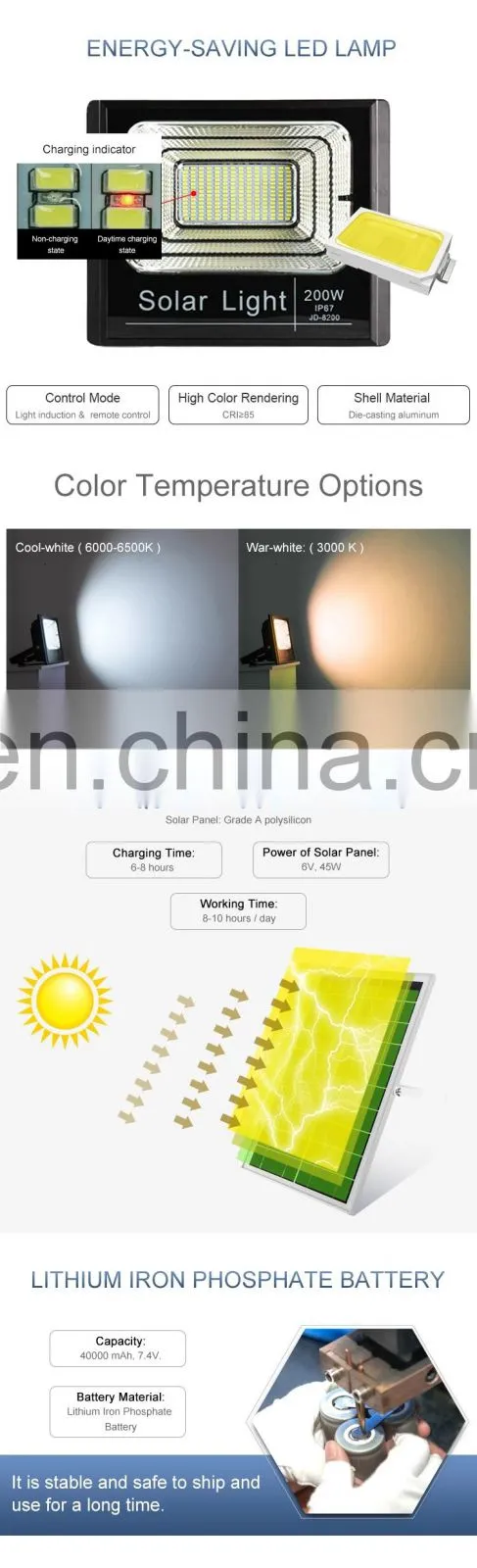 High Quality 25W 40W 60W 100W Light-Operated & Telecontrol Outdoor Solar Flood Light