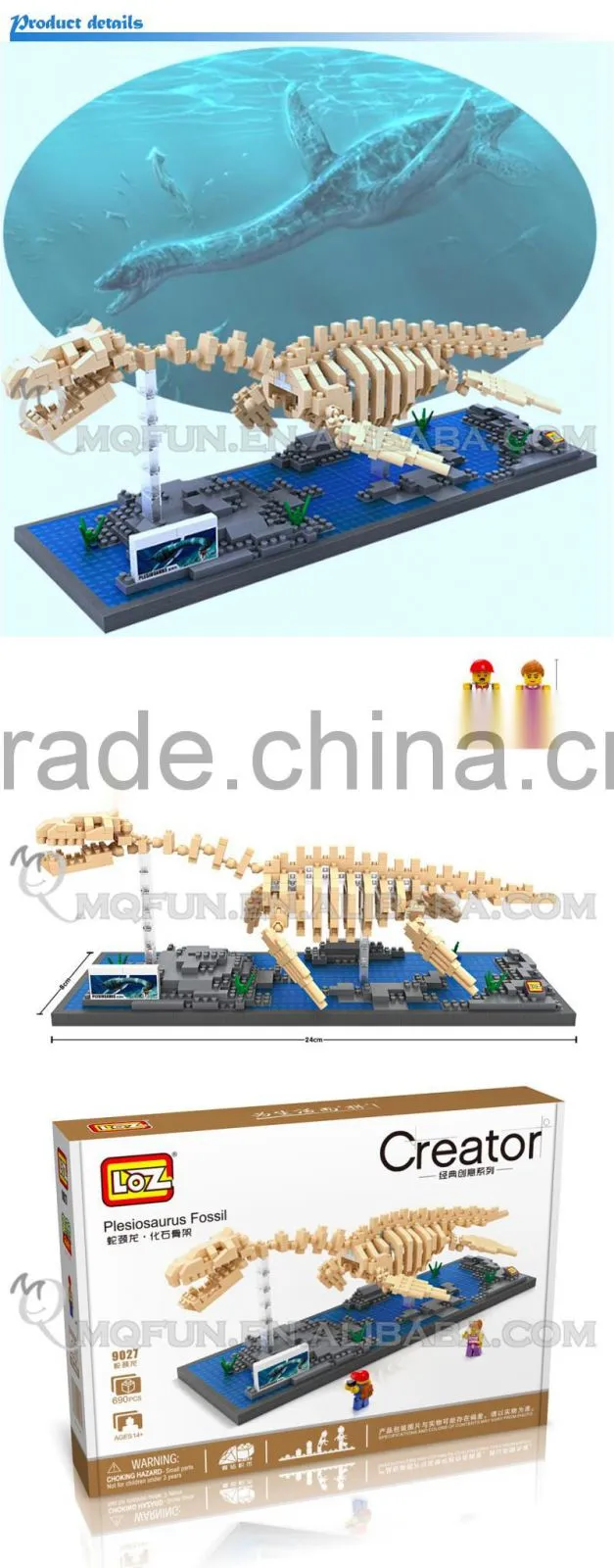 Mini Qute LOZ 6 styles Jurassic Park dinosaur Brontosaurus skeleton model plastic building block brick kids educational toy