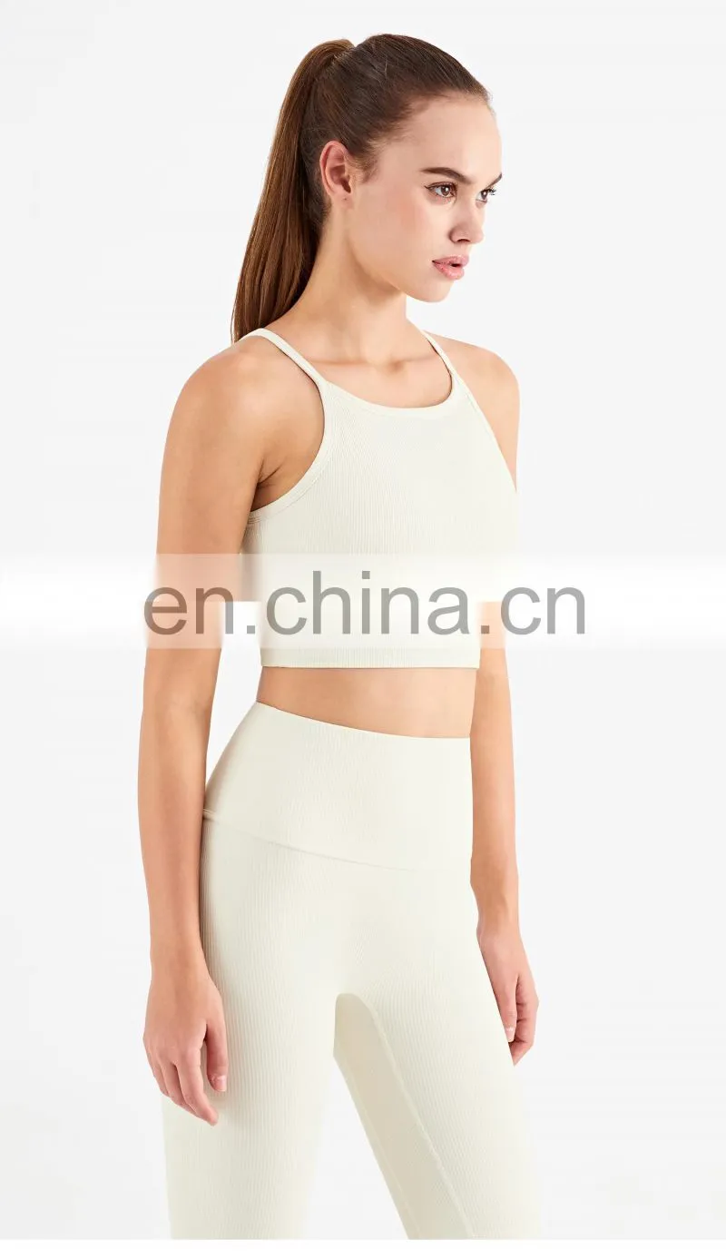 Wholesale New Sports Bra High Neck Support Ribber Clothing Women Active Wear Tops