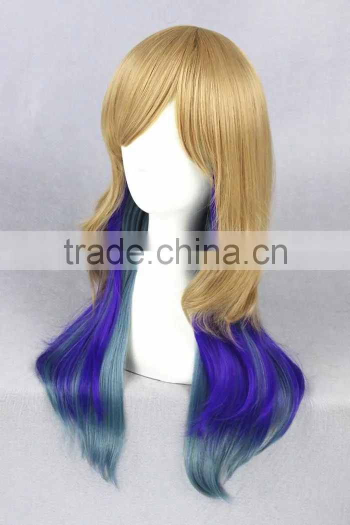 cheap medium 60cm multi color blonde blue wave cosplay Lolita women party wig