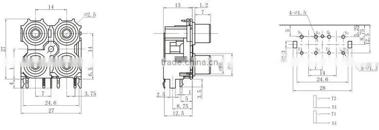 4 holes Video RCA Pin Jack