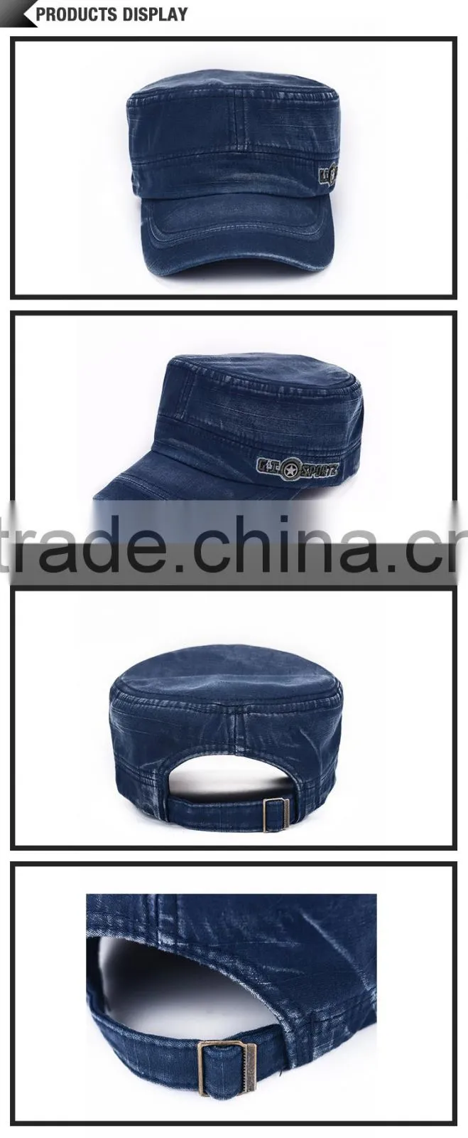 OEM handsome custom fashion washed cotton flat top military style caps