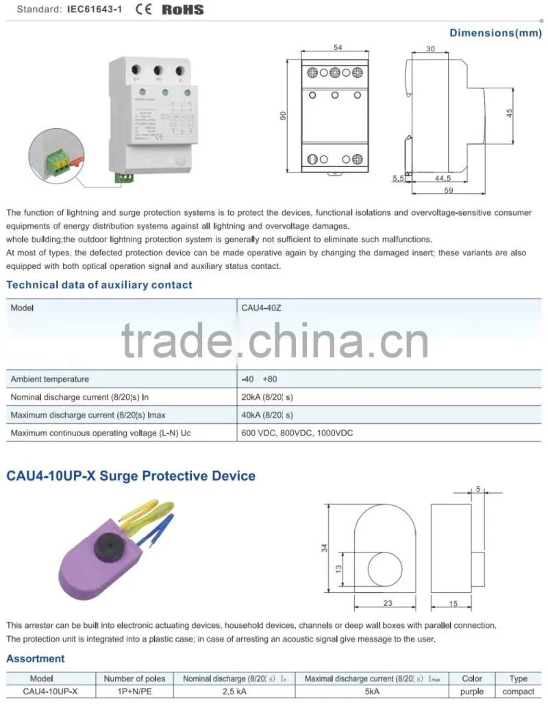 CA Series Surge Protective Device,CAU4-40Z DC type for Solar System Surge Protective Device,385VAC,500VDC
