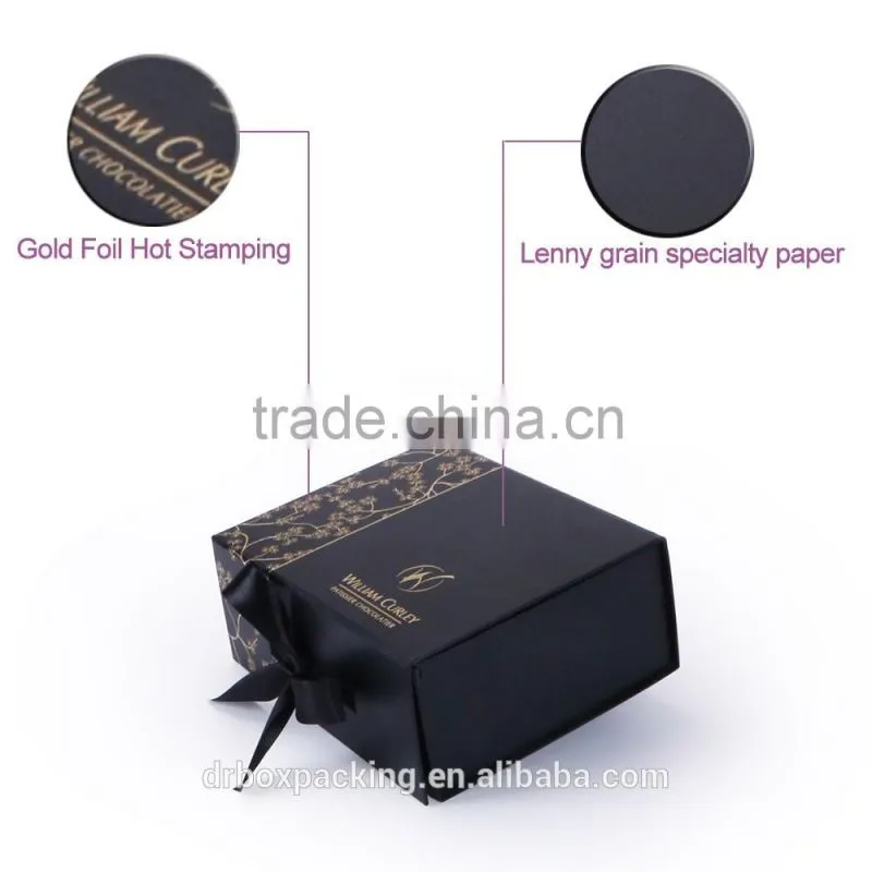 2016 Luxury custom gold hot stamping logo specialty paper printed gift box/custom gift box with ribbon