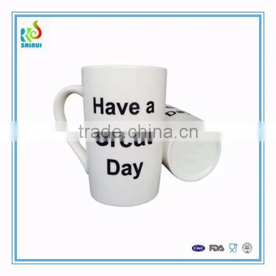 Promotional white porcelain ceramic cup with logo printed