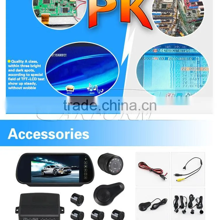 Car parking sensor TFT 7 inch rearview mirror monitor & rearview camera & parking sensors