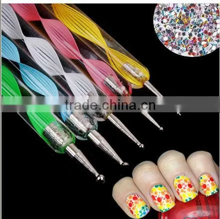 Wholesale !!! NEW purple 2WAYS 5PCS/SET DOTTING TOOLS WITH RHINESTONES DOTTING PEN FOR NAIL ART